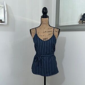 Sweet Wanderer Navy Blue Camisole with Tie Front and Fitted Style